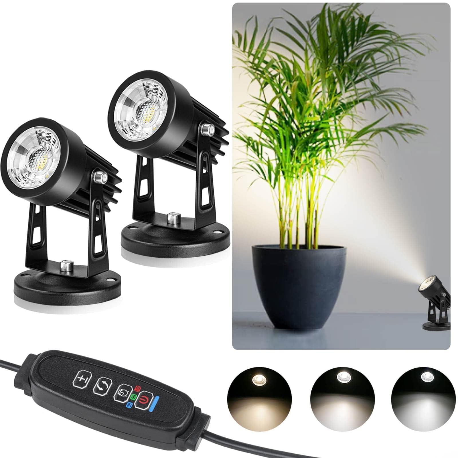 2 Pack LED Spot Lights Indoor Uplighting - Dimmable Up Lights Spotlight with Timer, 3W Floor Uplights Spotlight Indoor Accent Light for Plants, 3 Color Modes, 180cm Cord with Plug