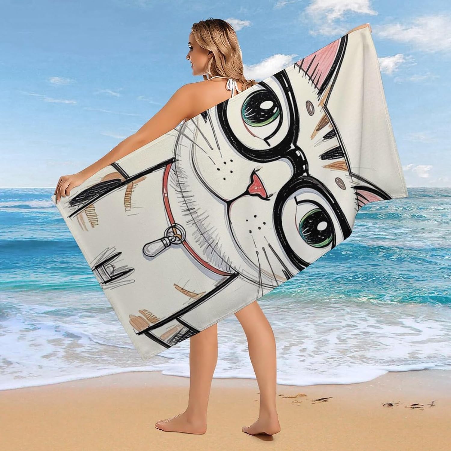 Hipster Cat Oversized Beach Towel Set 31x 61 in image 4