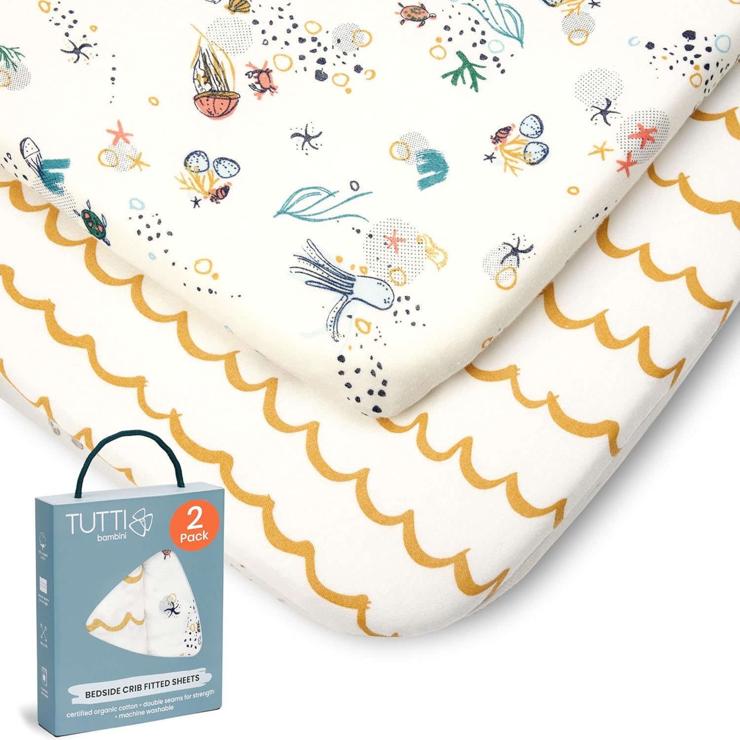 Draps Housse Berceau Tutti Bambini – Lot De 2, Jersey Bambou, 53x80 à 60x90 Cm – Doux, Respirant, Élastique Double