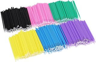 JAPCHET 1200 PCS Micro Brushes Eyelashes, Micro Mascara Swabs Brush, Microfibre Eyelash Sticks Brush for Eyelash Extensions, 6 Color