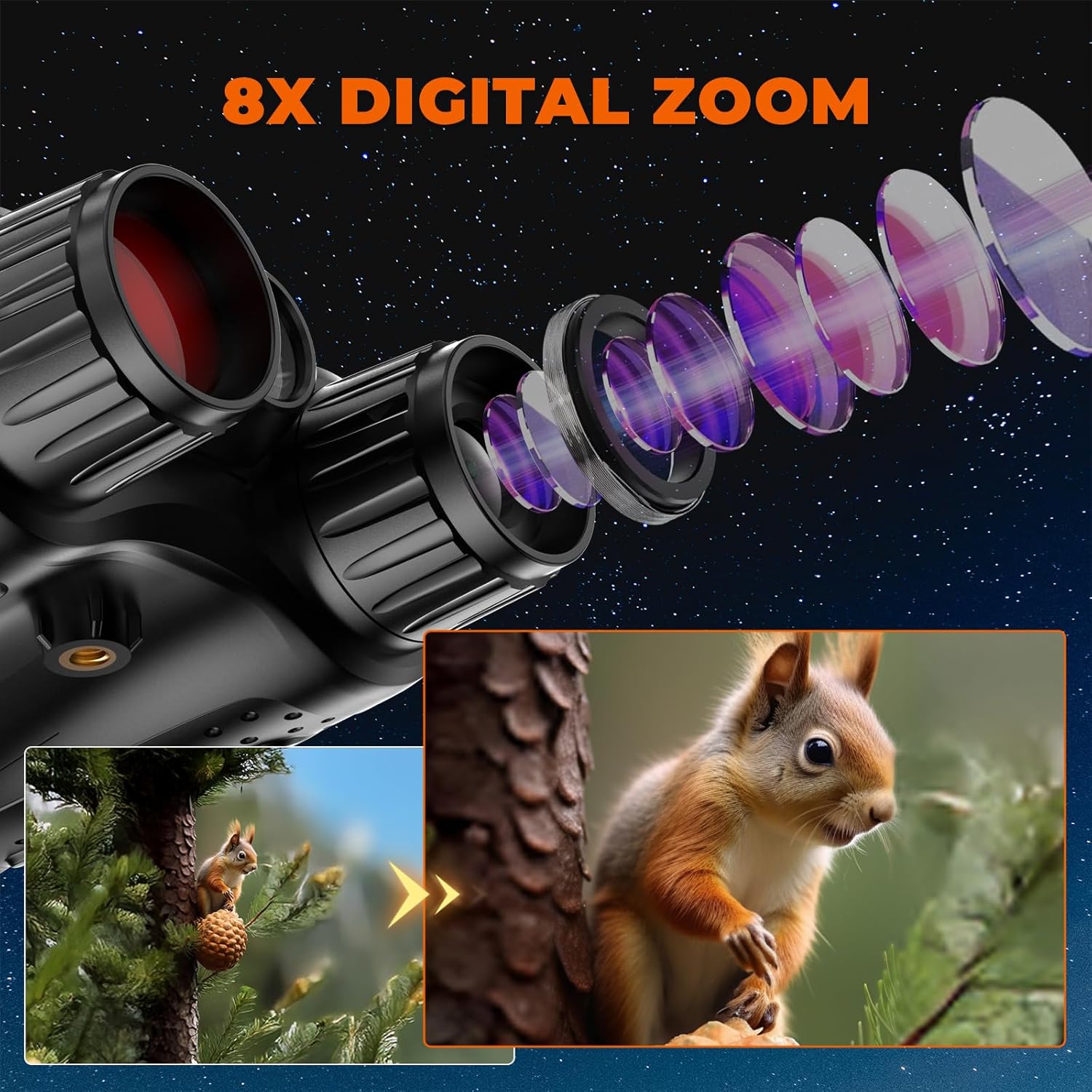 4K Night Vision Goggles for Kids, 36MP Full-Color Night Vision Binoculars 8X Zoom 850nm Stealth IR for All Black Observation-Gift with Compass, Photo & 4K Video Recording, 3.2" Screen and 32GB Card