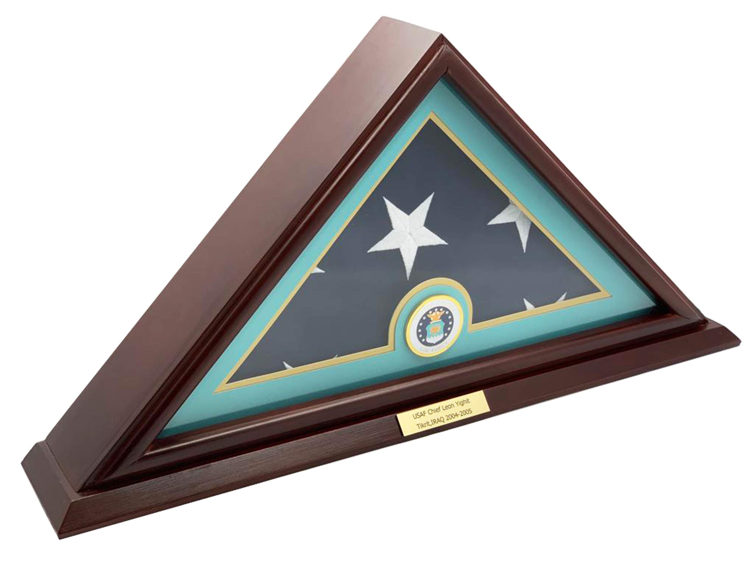 DECOMIL 5'x9' Flag Display Case for American Veteran Burial Flag - Solid Wood, Cherry Finish Air Force
