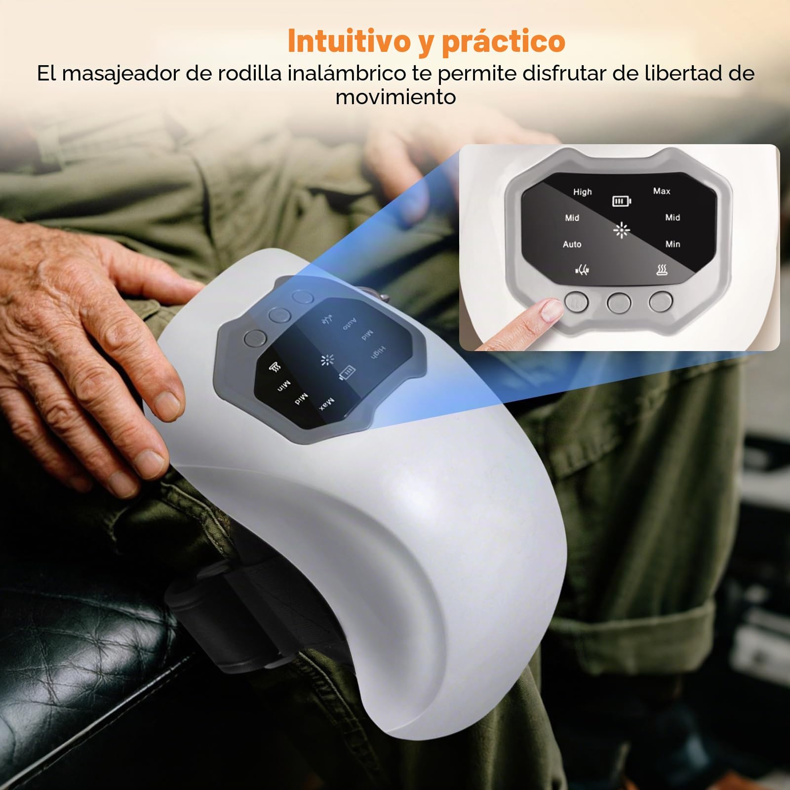 Masajeador inalámbrico de rodilla con masaje térmico y vibración, 3 modos de vibración, rodillera calentada con control de pantalla táctil para aliviar el dolor articular