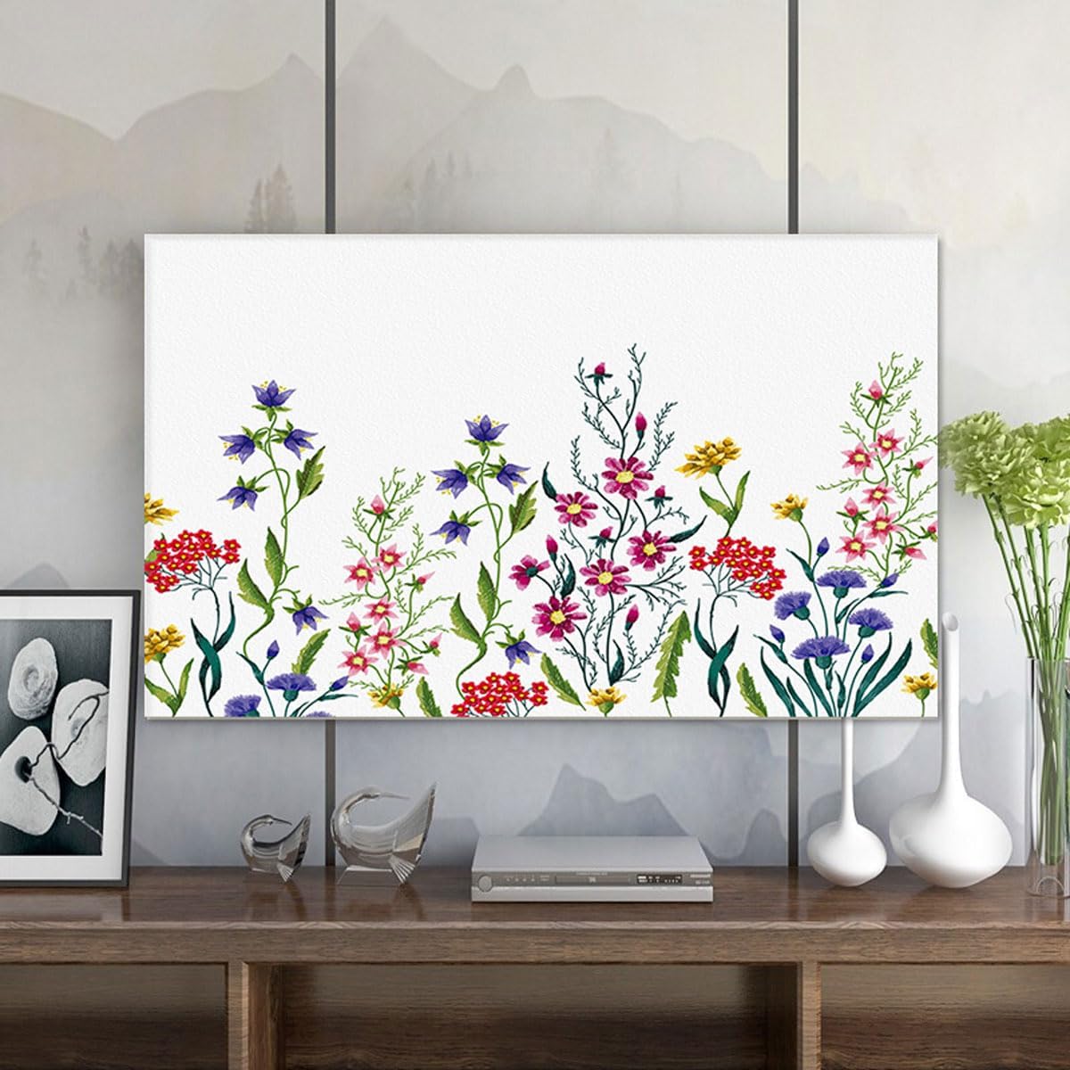 New TV Cover Dust Cover Home Hanging Desktop Curved Universal TV Dust Cloth Cover Cloth Monitor Cover Home Decoration(Size:55-56IN,Color:A)