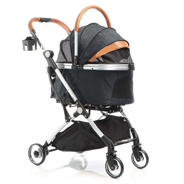 Fudajo Carrito para Perros 2en1 Plegable Negro Carro de Mascotas con Bandeja Cesta de Transporte Desmontable