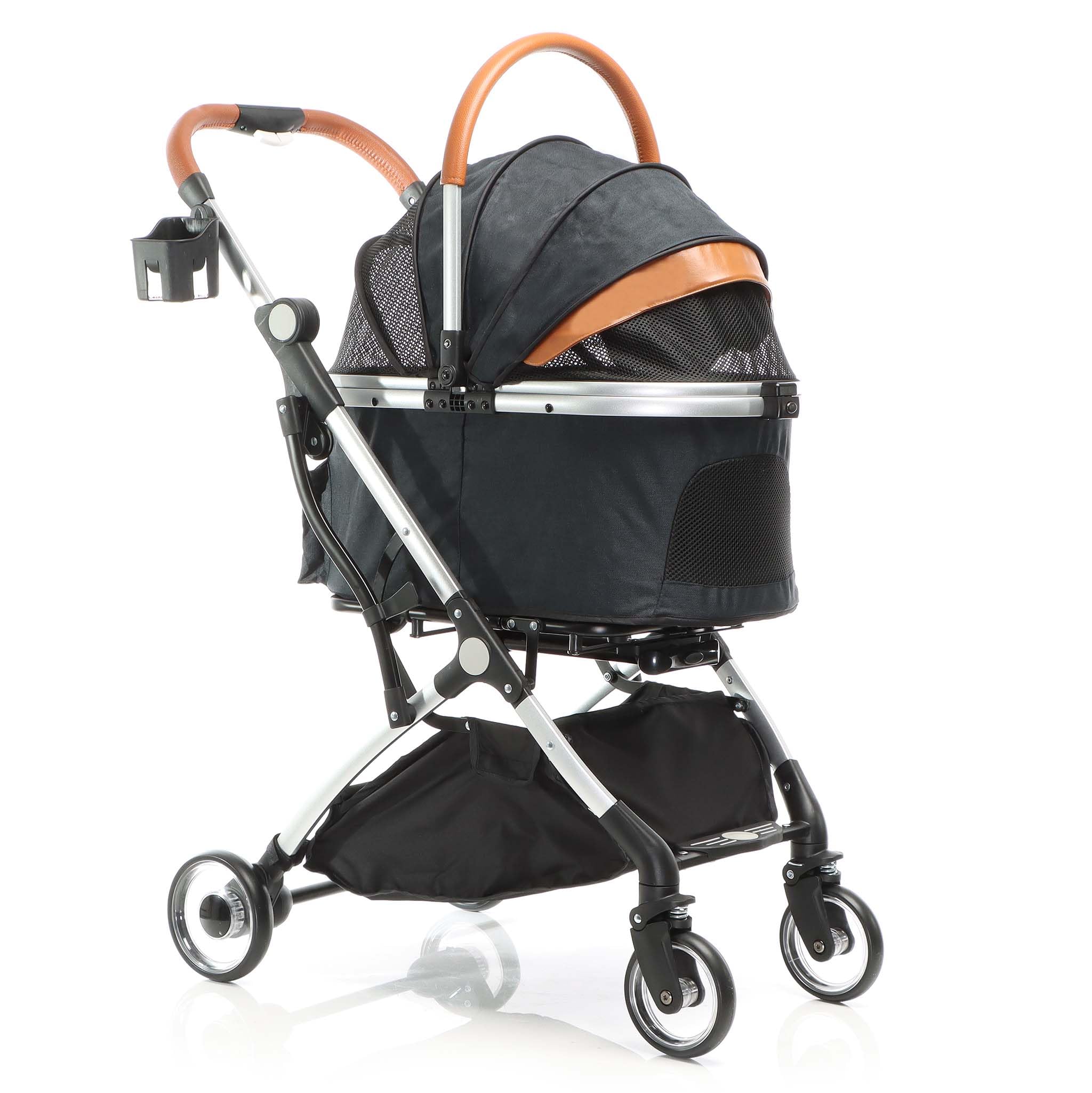 Fudajo Cochecito 2en1 plegable negro para perros mascotas con bandeja cesta de transporte desmontable