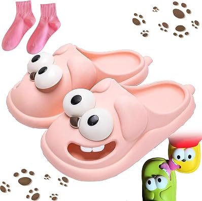 Kissing Slippers for Couples Funny 3D Big Eye Dog Tongue Kiss Slides, Cute Cartoon House Shoes, Indoor Slippers for Women Men Non-Slip