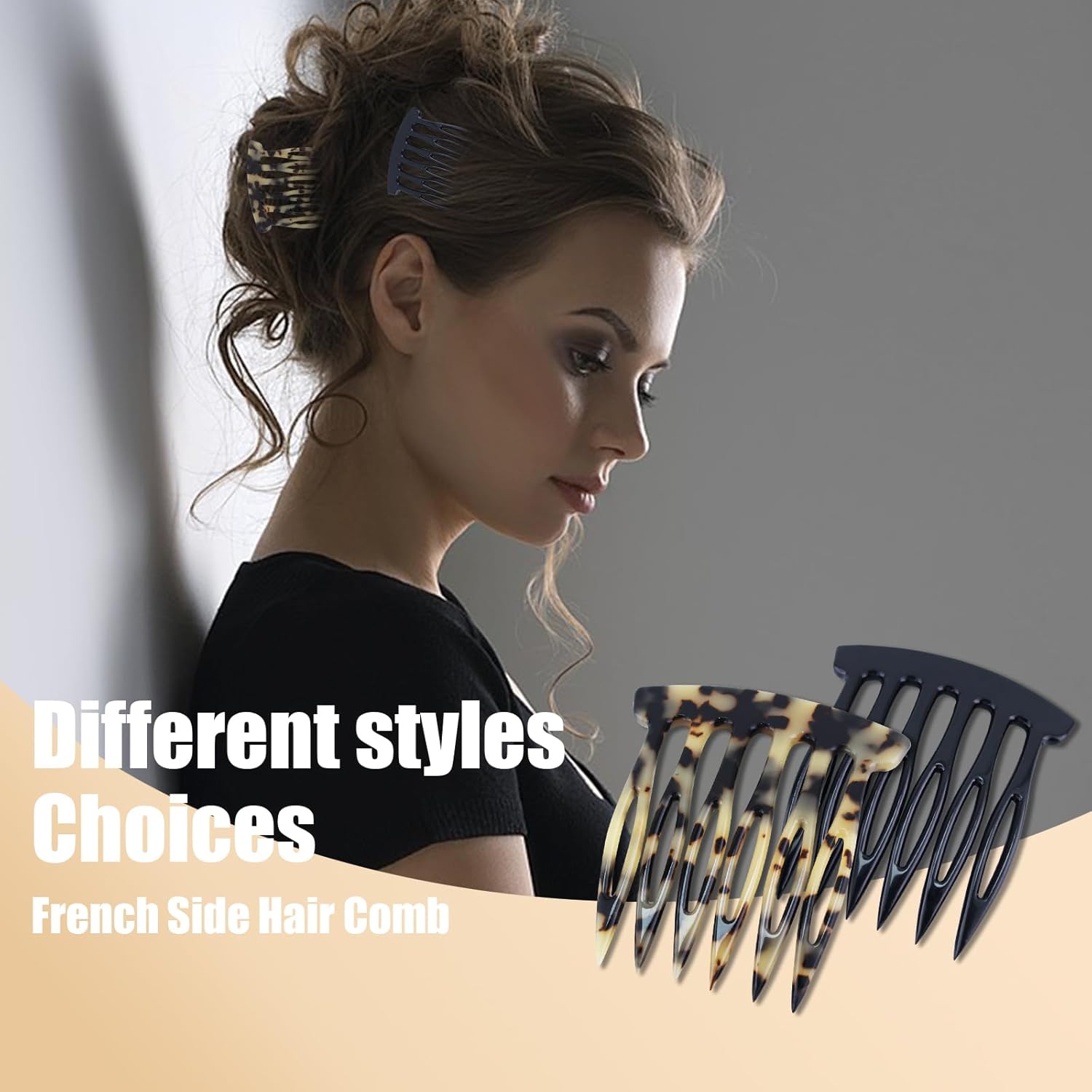 2PCS Hair Side Combs Small French Side Hair Comb Clips for Women Decorative French Twist Hair Styling Accessories (Black, tortoise) - Image 4