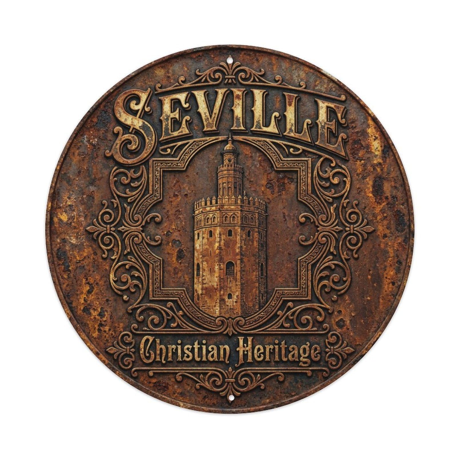 Vintage Travel Seville Spain Legacy Vintage Metal Tin Sign Plaque Wall Decor for Cafe, Club Bar, Office, Garden Metal Poster 8x8Inch