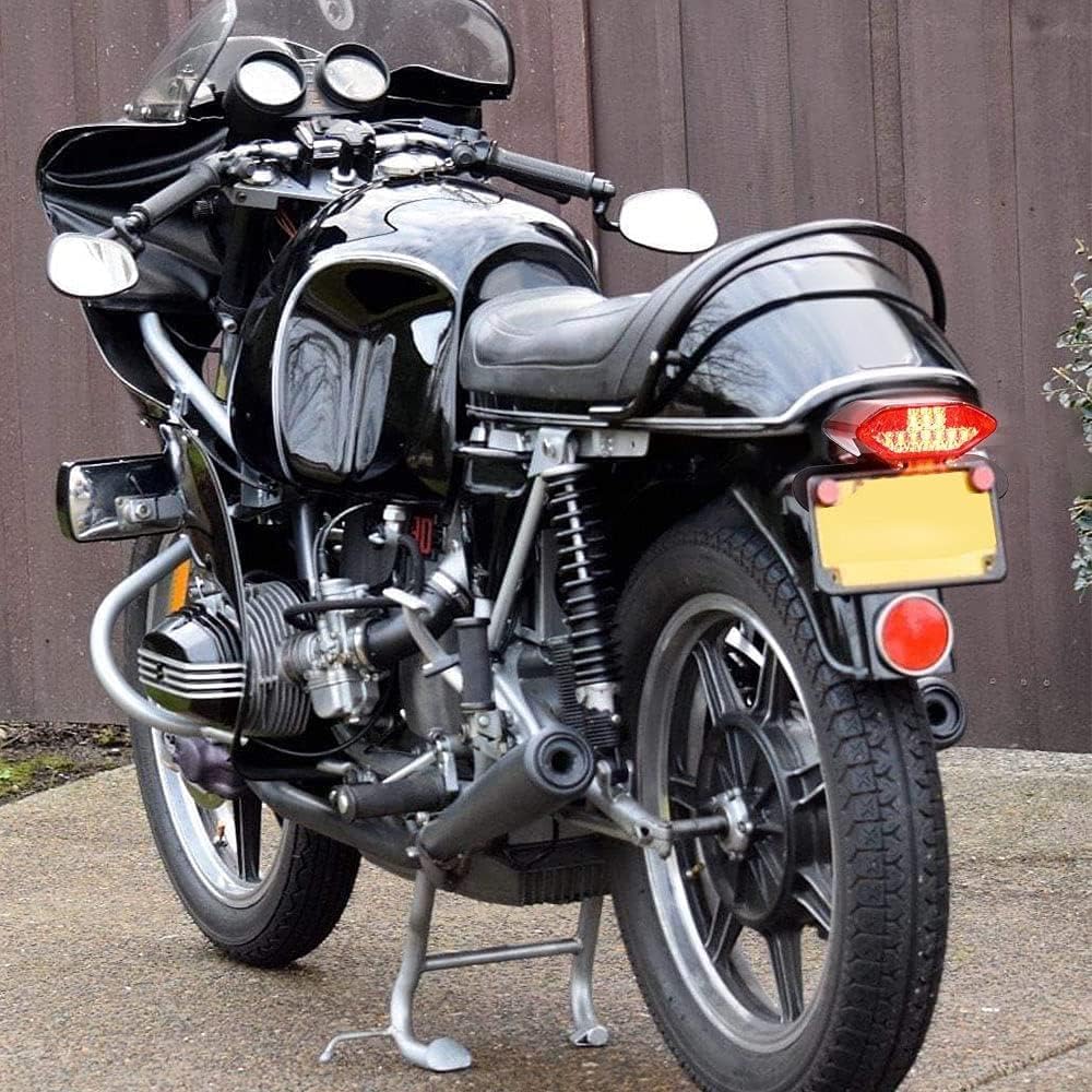 Motorcycle LED Tail Lights with Bracket, Integrated Taillight with Turn Signal, Indicator Light Rear Running Lights Universal Brake Light License Plate Lamp 12V (Red)