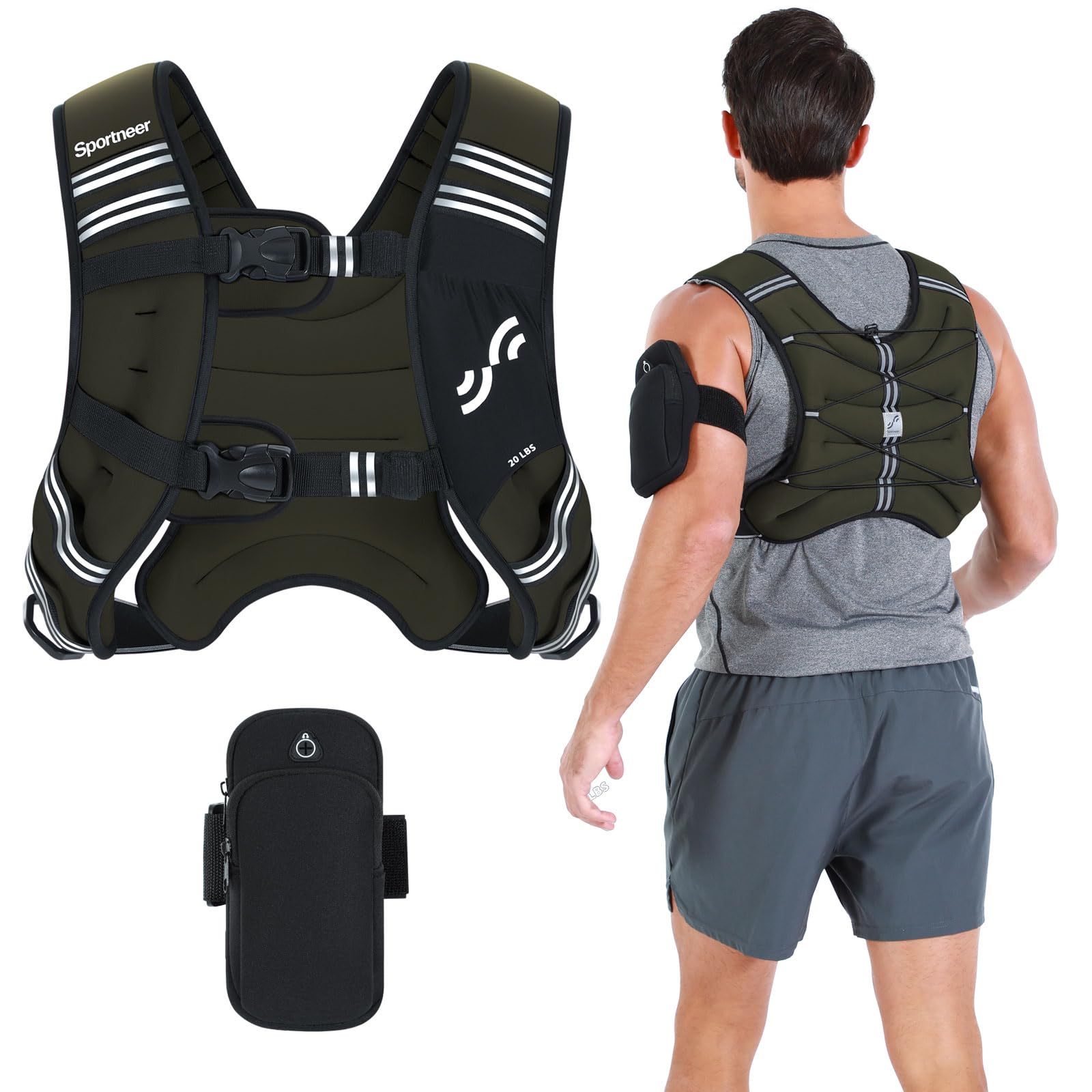 Sportneer Weighted Vest for Running Training 3.6 kg/ 5.4kg/ 6.8 kg/ 9kg/ 11kg Weight Vest with Reflective Stripe Running Vest for Workout Strength Training Fitness Muscle Building Weight