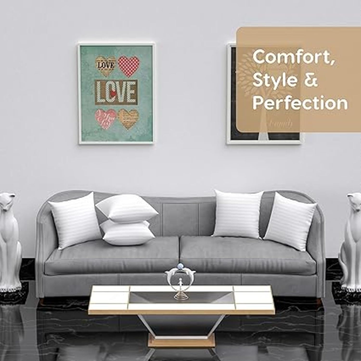 Bed & Sofa Cushion| Indorama Micro Fiber|Vacuum| Soft and Fluffy | Set of 2| White with self Strips (24 x 24 Inches) Luxurious Hotel Quality