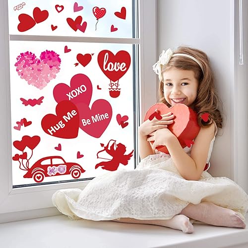 Miniatura 5 de JOZON - Calcomanías para ventana de cristal para el día de San Valentín, 8 hojas, calcomanías de corazón para ventana, decoración de fiesta para