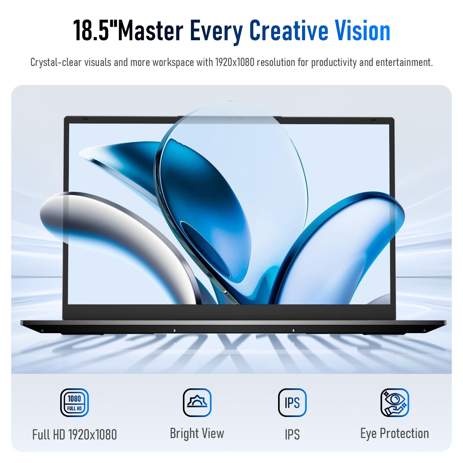 18.5" PC Portatile Processore 16 GB RAM 1TB SSD, processore dual-core m3-8100Y fino a 3,4 GHz, HDMI, RJ45, ampio schermo, ideale per lavoro da remoto, multitasking e intrattenimento.
