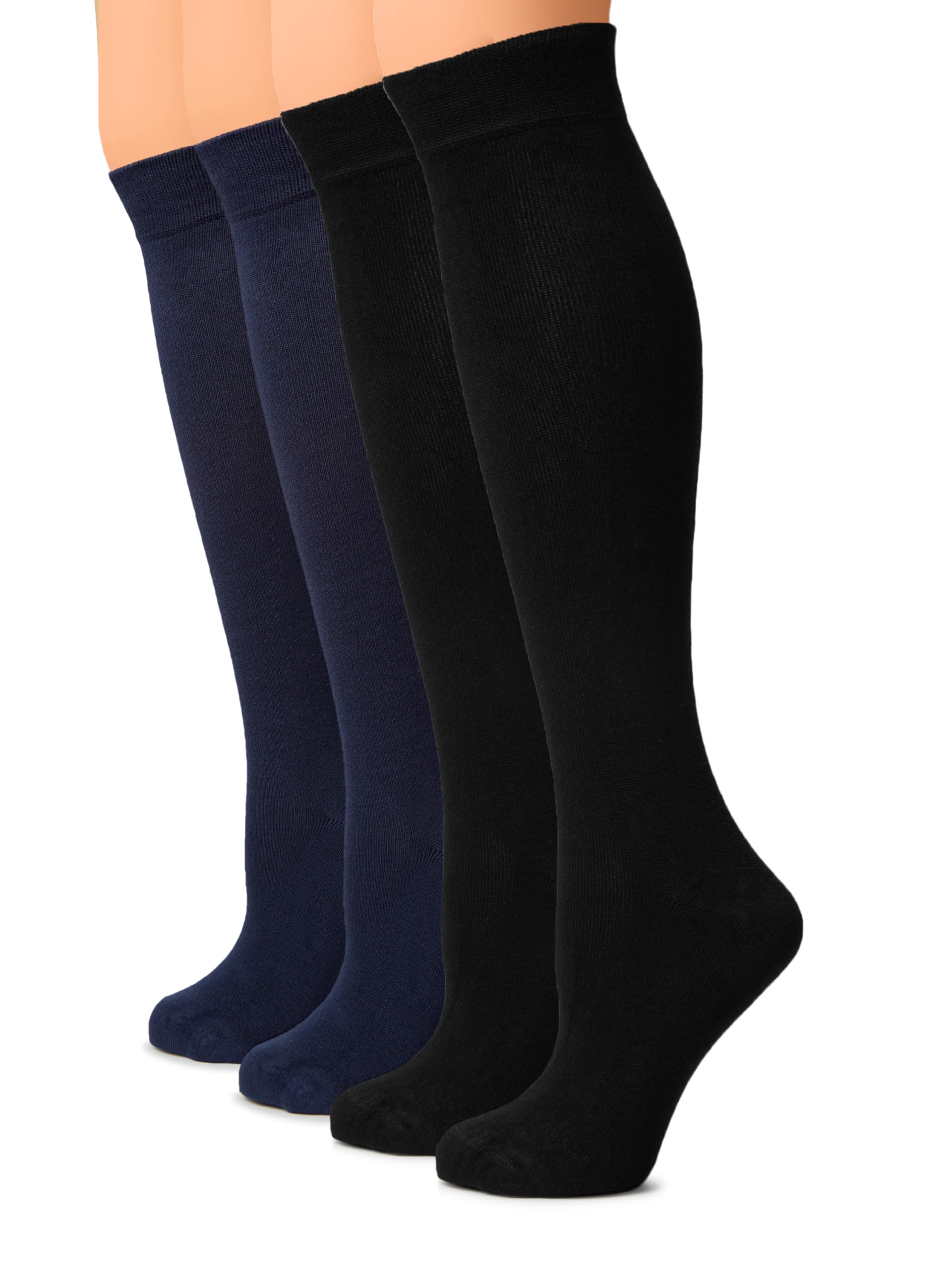 Hugh Ugoli Women Cotton Knee High Socks, Long Dress School Uniform Socks Soft, Lightweight, Size 5-8 &amp; 8-11, 3 &amp; 4 Pairs