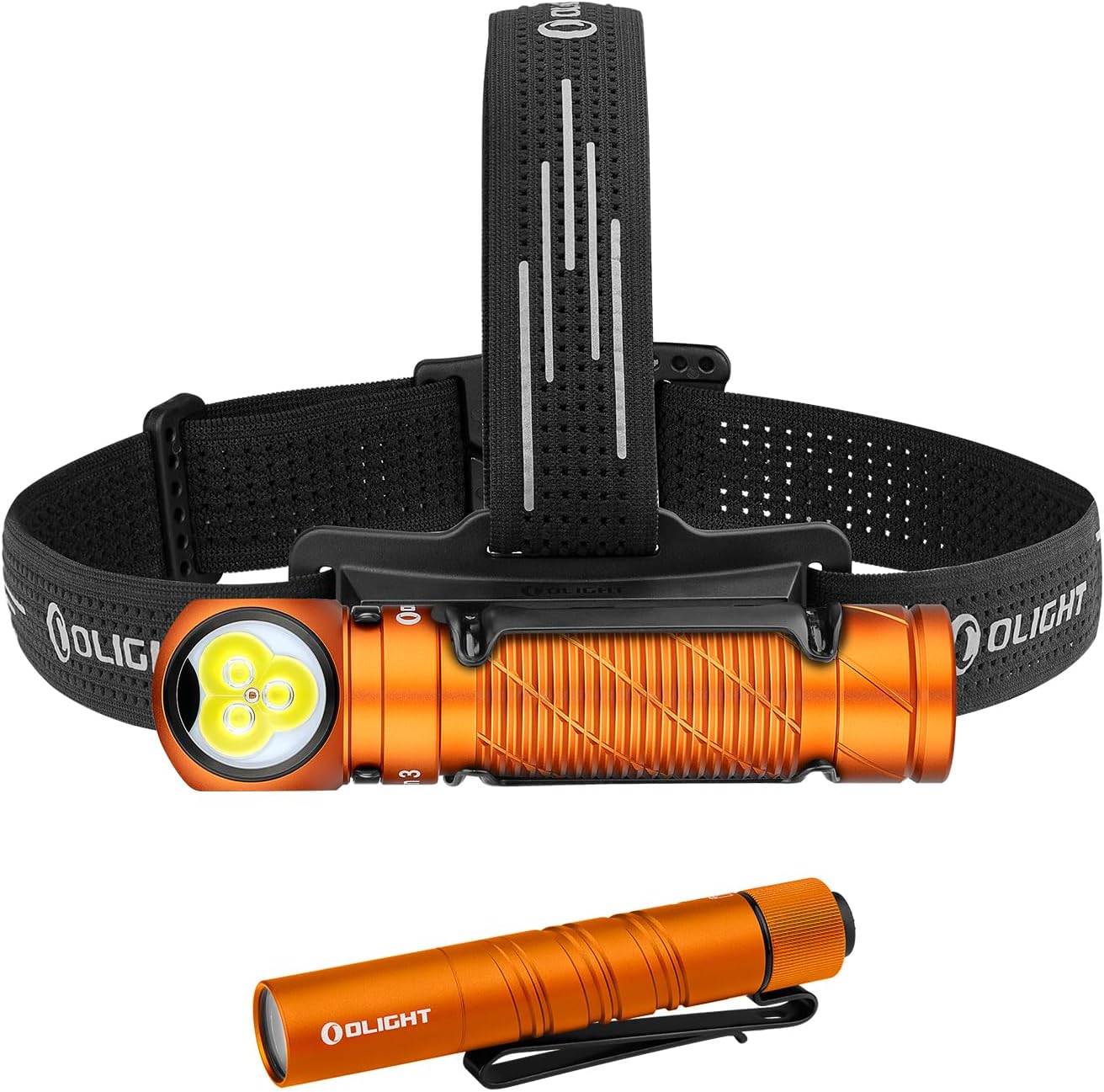 OLIGHT Perun 3 Rechargeable Headlamp Flashlight, 3000 Lumens LED Headlight with Red Light Bundle with I3T 2 EOS 200 Lumens Compact Bright Pocket Handheld Flashights