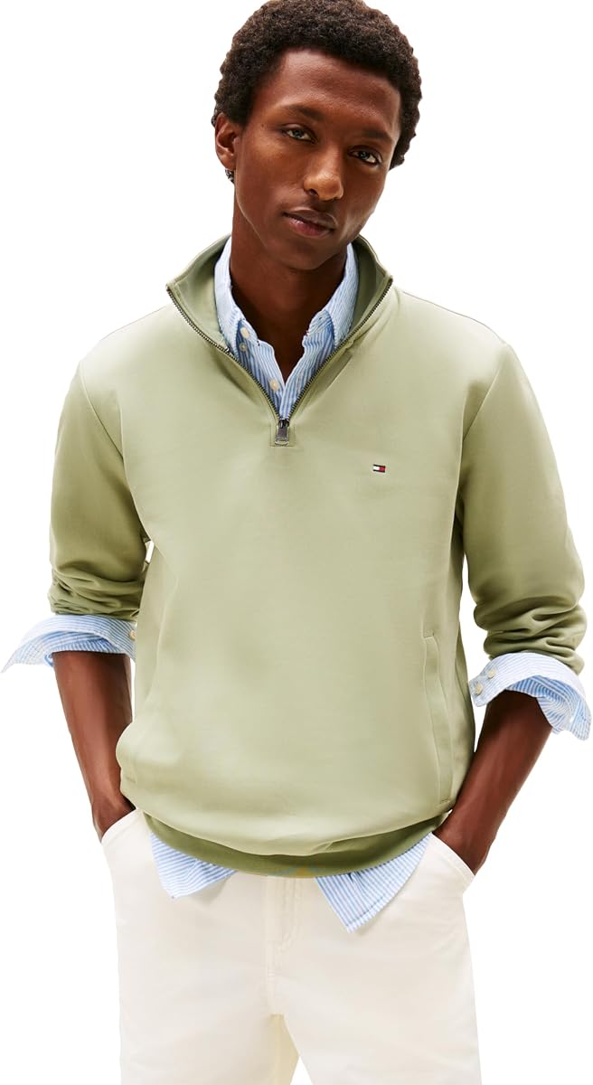 Tommy Hilfiger Sudadera con cremallera de 1/4 de peso medio para hombre