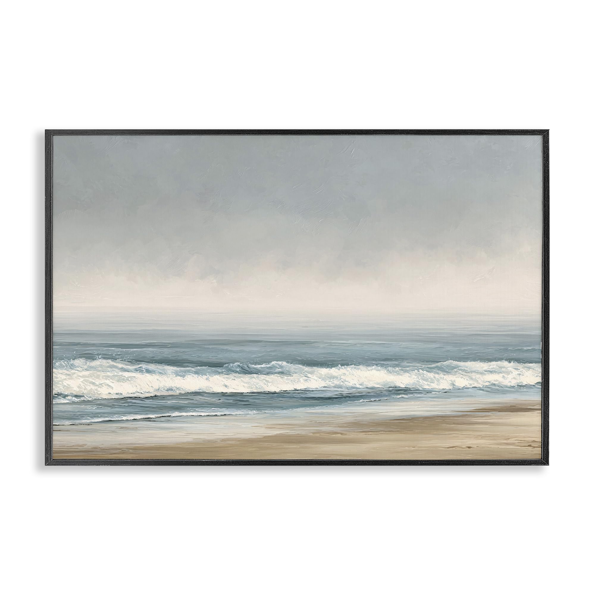 Stupell Industries Midnight Black (Textured) 'Tranquil Mist Beachscape'| Framed Giclee Art