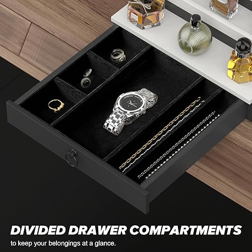 Vista 20 de Organizador de colonia para hombres, organizador de perfumes de madera negra de 4 niveles con cajón de forro de fieltro y compartimento oculto