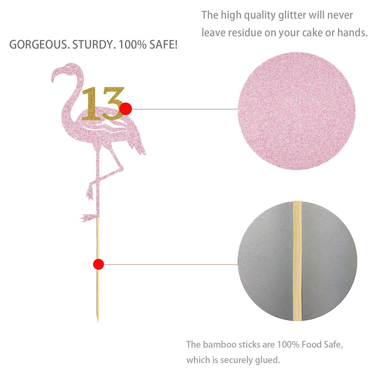 Glitter Flamingo Birthday Cake Topper – Hawaiian Luau Theme Party Decor – Pre-Assembled & Reusable - View #10