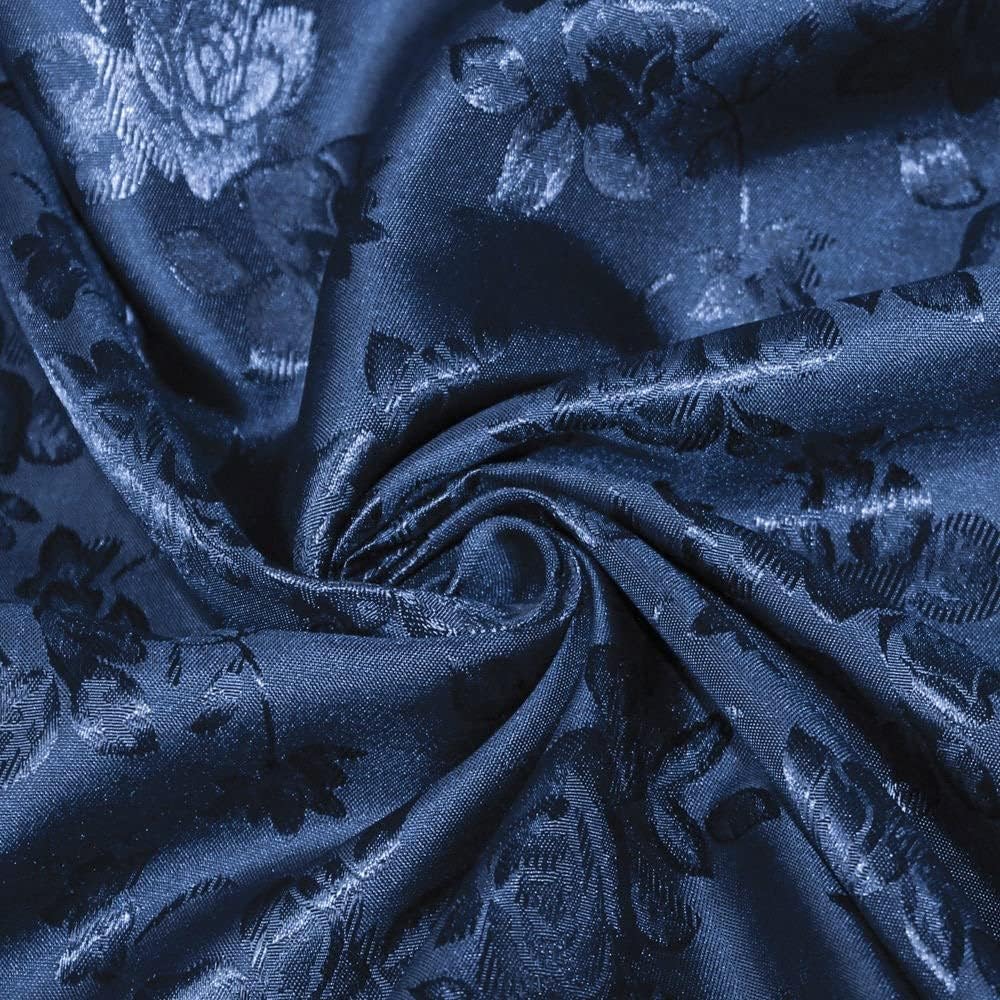 Kayla Navy Blue Polyester Floral Jacquard Brocade Satin Fabric by The Yard - 10004, Sample/Swatch (4x2'')