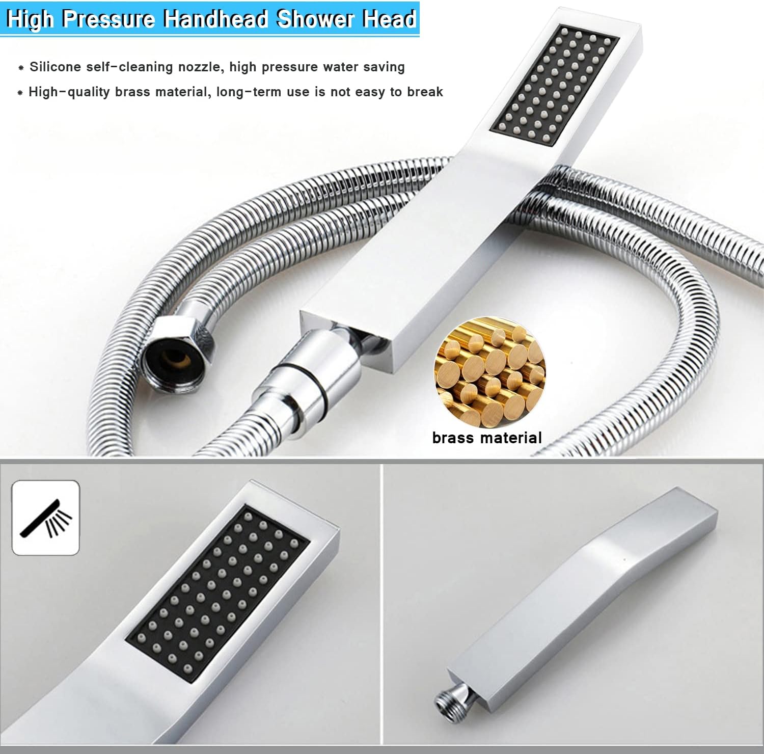 All Metal 12'' Rain/Rainfall Shower Head with Handheld Spray Combo, High-Pressure Square Shower Head with 13'' Extension Arm, Dual Chrome Shower Heads with 78'' Hose, Waterfall Showerhead