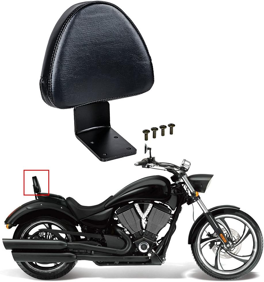 Black Leather Rear Seat Cushion Passenger Backrest Pillion Pad Compatible with Victory (Selected Models)