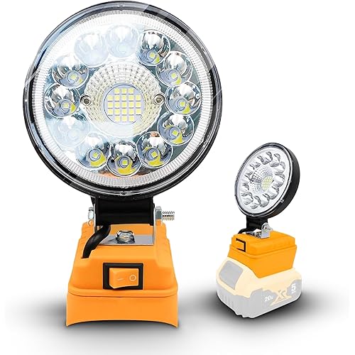 Portable Cordless LED Work Light for Dewalt 20v Battery, 27W 2850Lumens Flood Lights Outdoor, With two USB charging ports for workshop, emergency, garage, fishing, camping, under hook work lights