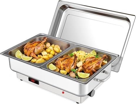 Electric Chef Chafing Dish Buffet Set 2 x 4.5QT Buffet Servers and Warmers Digital Display Temperature Warming Tray Stainless Steel Food Warmer for Parties Commercial Food Steam Table