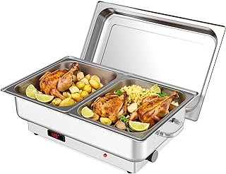 Electric Chef Chafing Dish Buffet Set 2 x 4.5 QT Buffet Servers and Warmers Digital Display Temperature Warming Tray Stainless Steel Food Warmer for Parties Commercial Food Steam Table