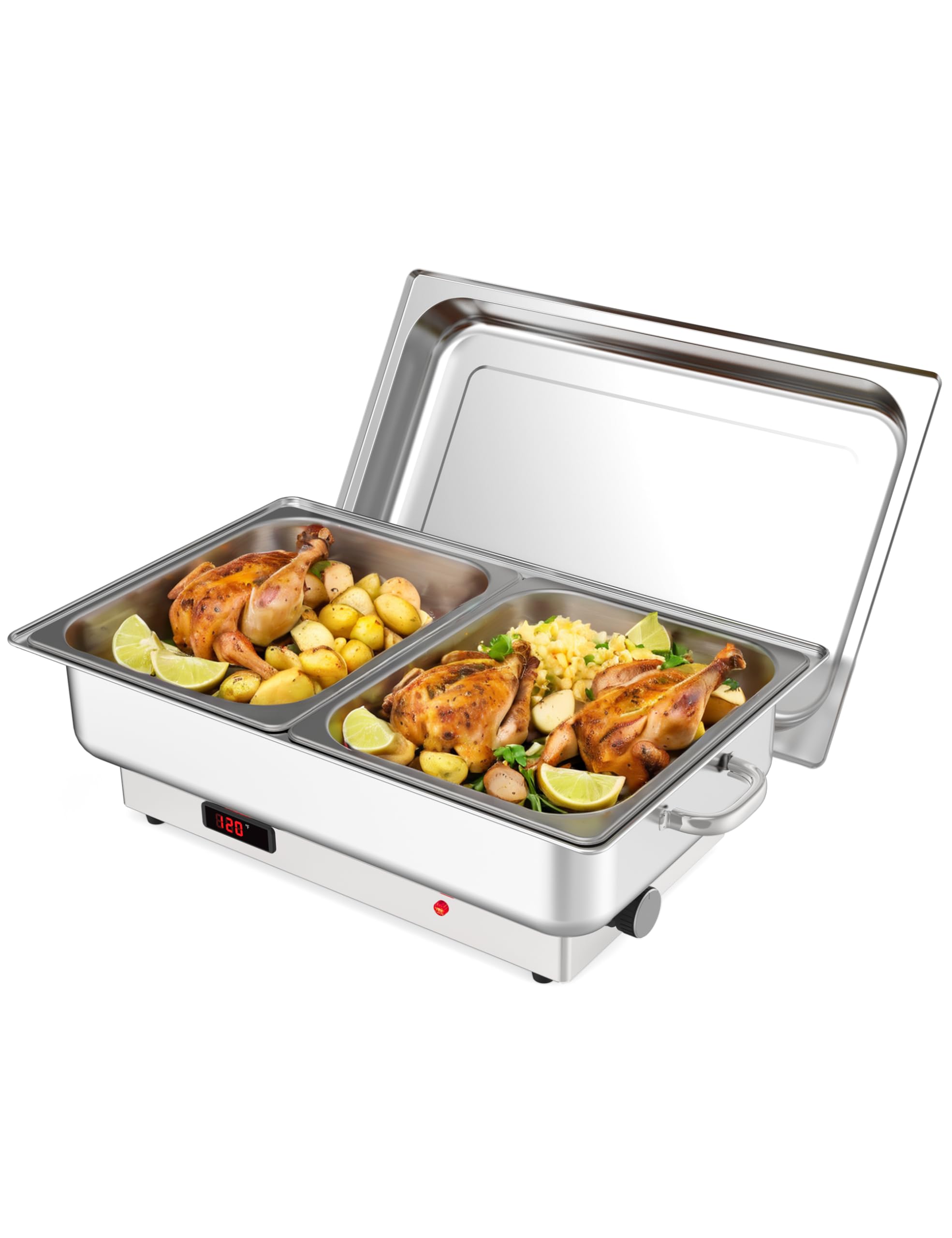 KYBOLT Electric Chafing Dish,Food Warmer and Servers, 2 x 4.5QT Rectangular Half-Size Stainless Steel Chafing Dish Set with Temperature Control Display for Parties, Catering, Festivals