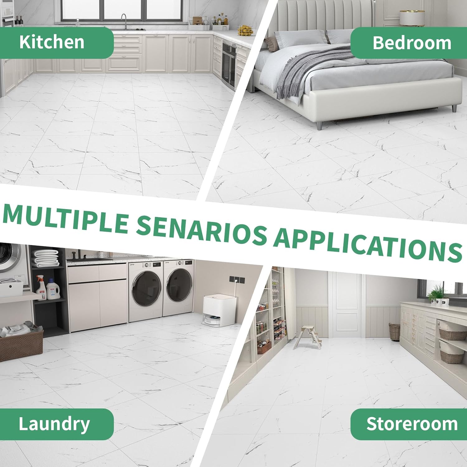 20-Pack Peel and Stick Floor Tiles Vinyl Floor 12 x 12 inch Self Adhesive Waterproof Flooring Planks DIY for Bathroom, Kitchen, Living Room, RV, Cover 20 Sq. Ft, White Vein Marble
