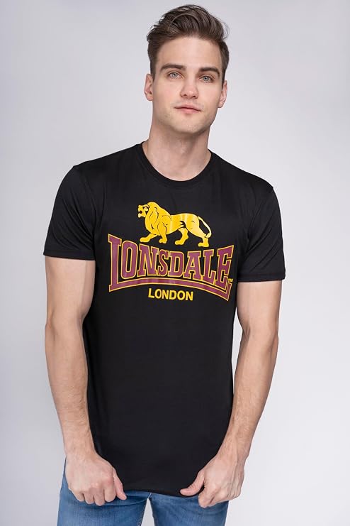 Lonsdale Men's T-Shirt Classic Logo Lion 100% Cotton Regular Fit