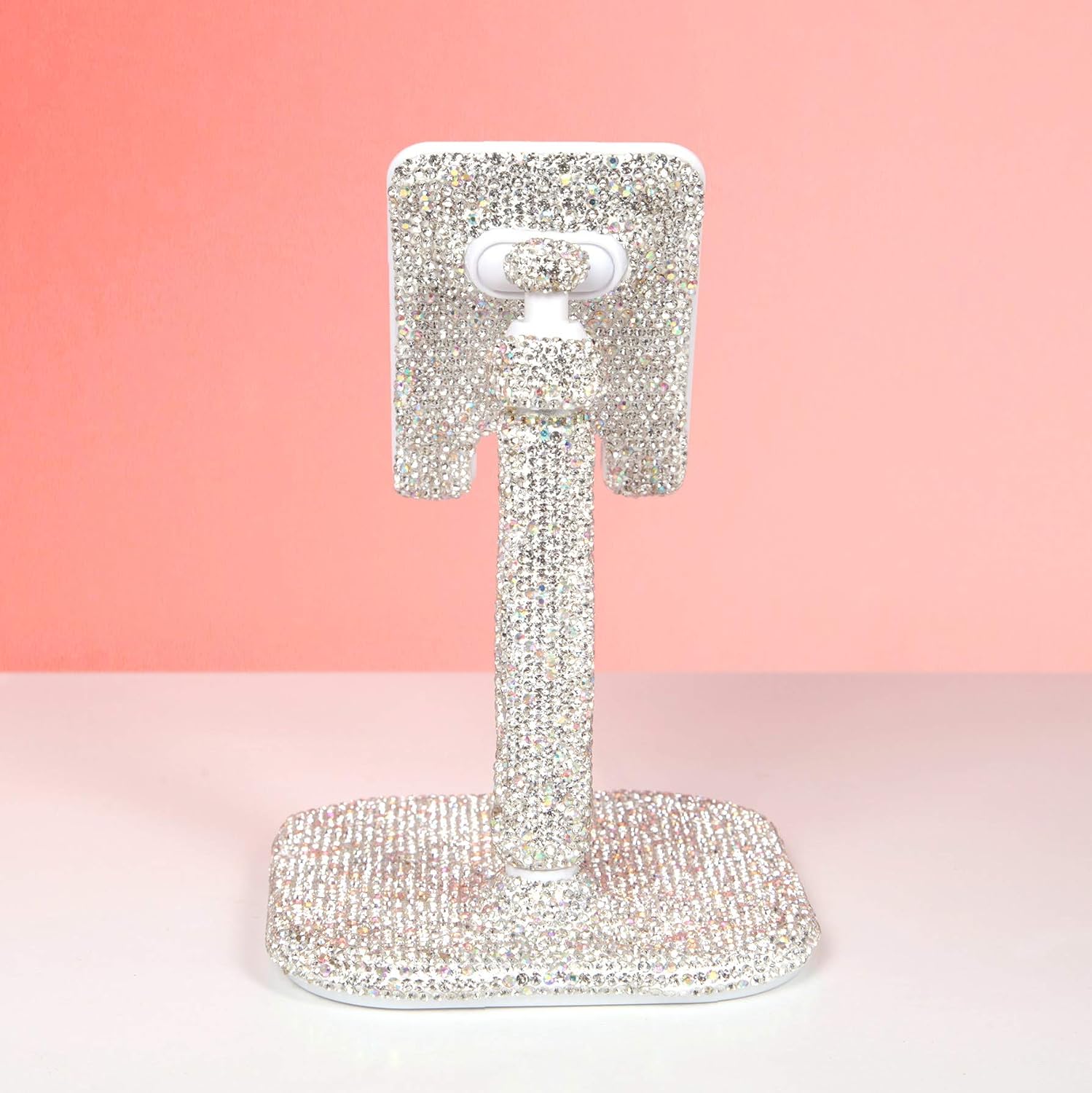 TISHAA Bling Rhinestone Dazzling Universal Cell Phone Stand, Angle Adjustable Phone Stand for Desk, Tablet Holder Stand for Office, Compatible with All Mobile Smart Phone, Tablets (White)