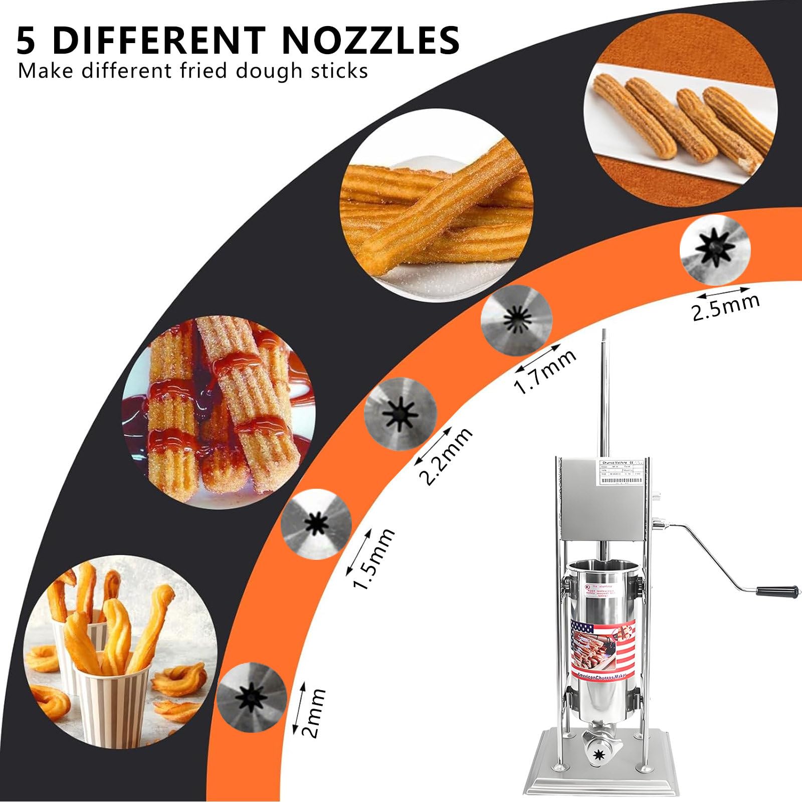Machine à Churros Manuelle Professionnelle - TréMie Grande Capacité De 5 L, en Acier Inoxydable, avec 5 Buses, pour Boulangeries Et Food Trucks