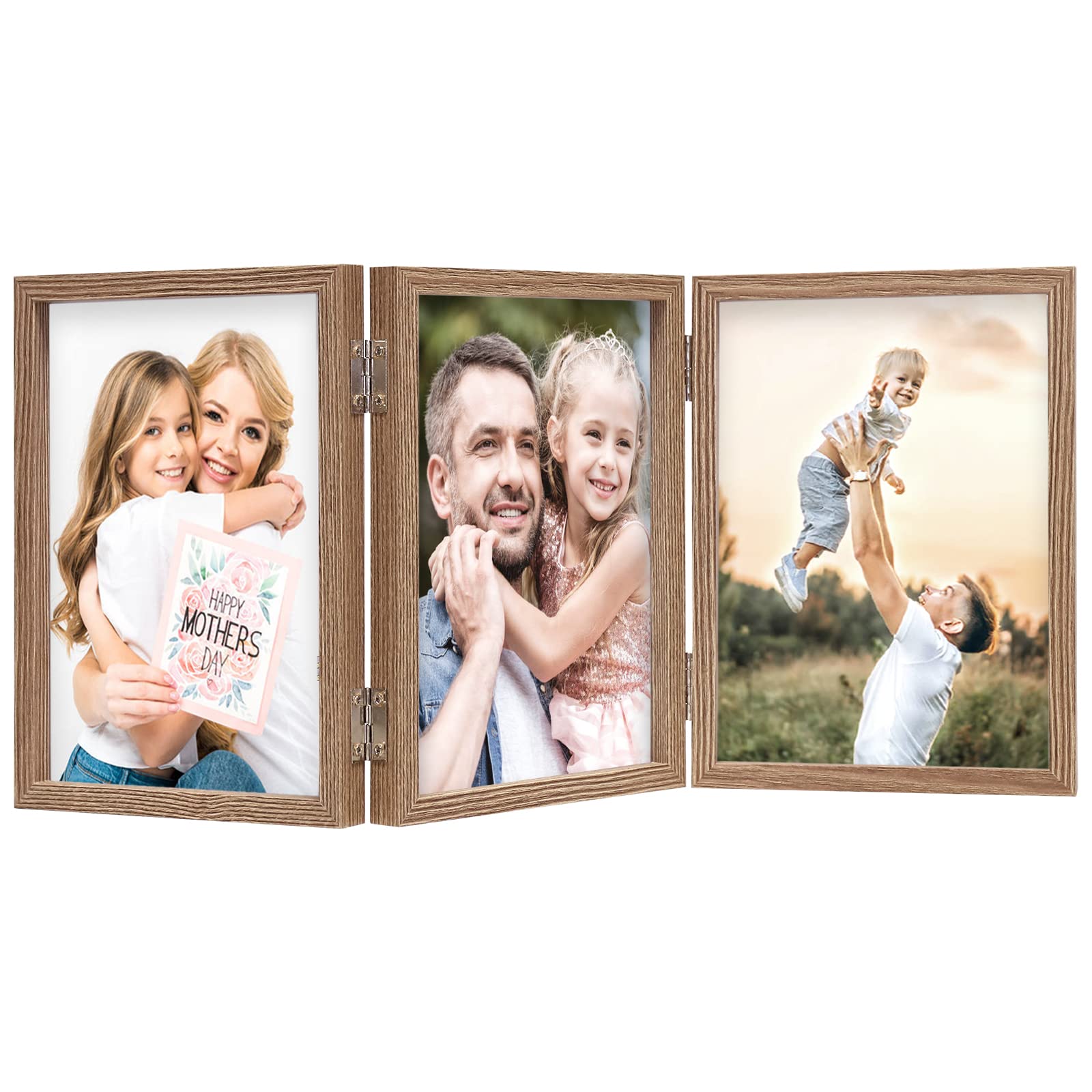 CARR フォトフレーム3点 Amazon.com - 3 Picture Frame 5x7 Triple Hinged MDF Wood Grain with