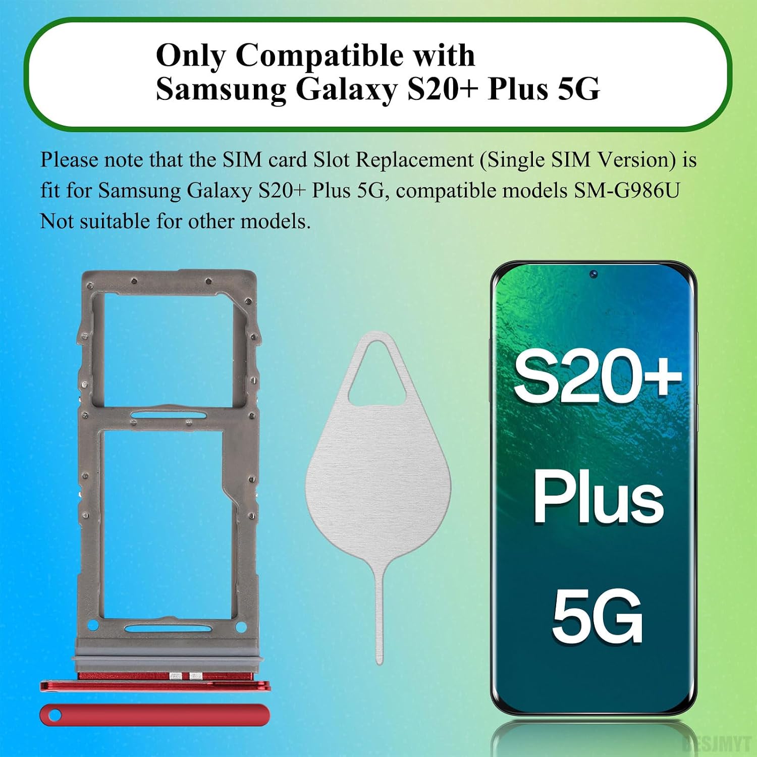 for Samsung Galaxy S20+ Plus 5G Sim Card Tray Replacement Aura Red | Card Tray Slot Holder Bracket Adapter Single SIM Version with Needle Ejector for S20 Plus 5G SM-G986U SM-G986U1