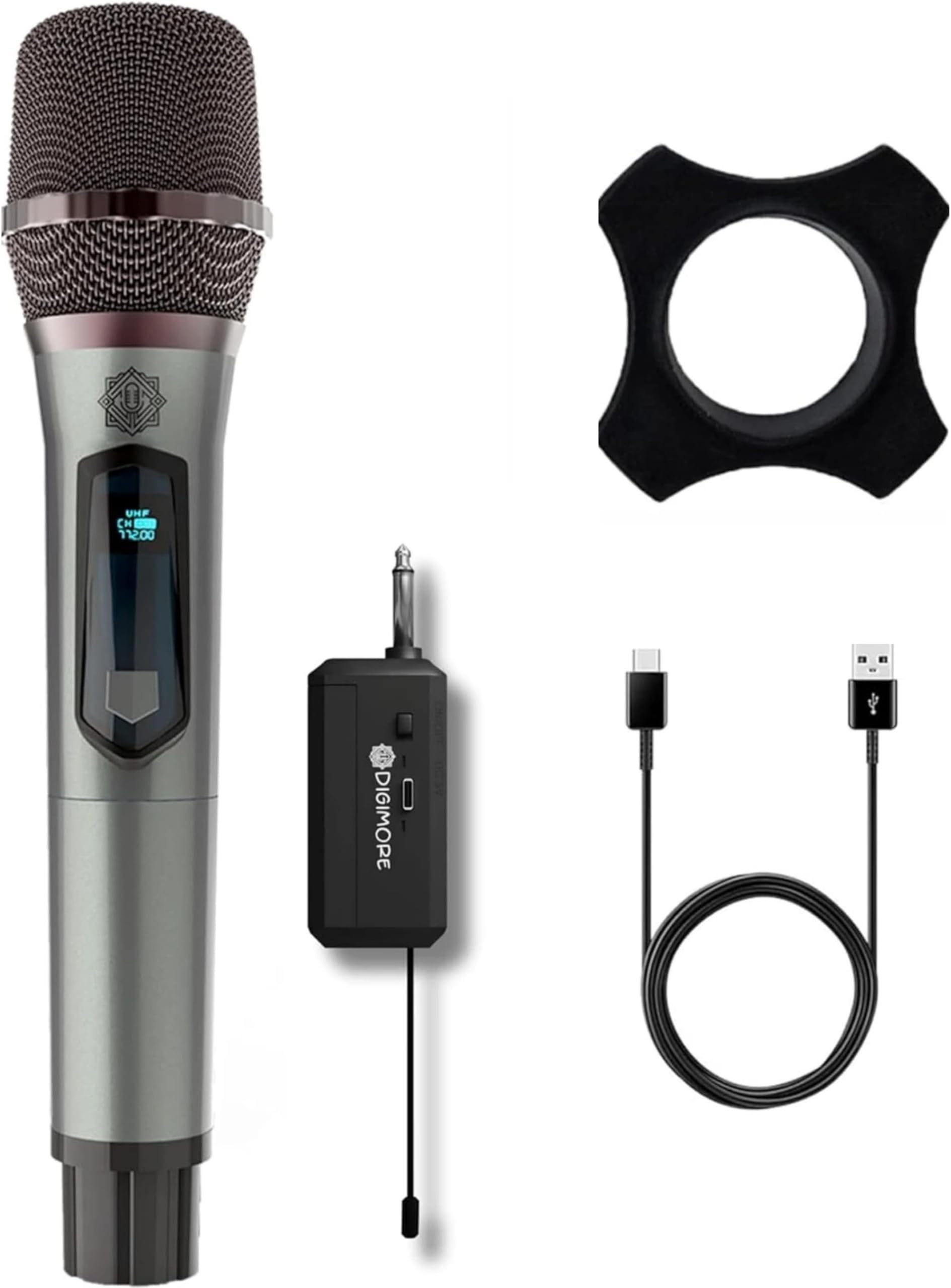 DIGIMORE UHF Wireless Microphone with Rechargeable Receiver and Mic System for House Parties, Outdoor Party, Singing, Classroom (Single Cordless) (D-340)