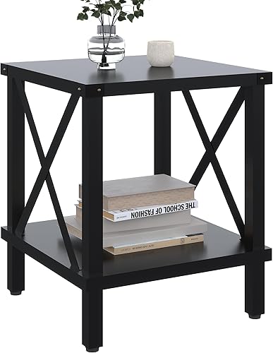 Mesa Auxiliar Grande Estilo Granja Mesa Lateral Estilo Industrial Mesa de Sofá Mesa de Café Metal X Acento Mesa Auxiliar de Madera Mesita de Noche