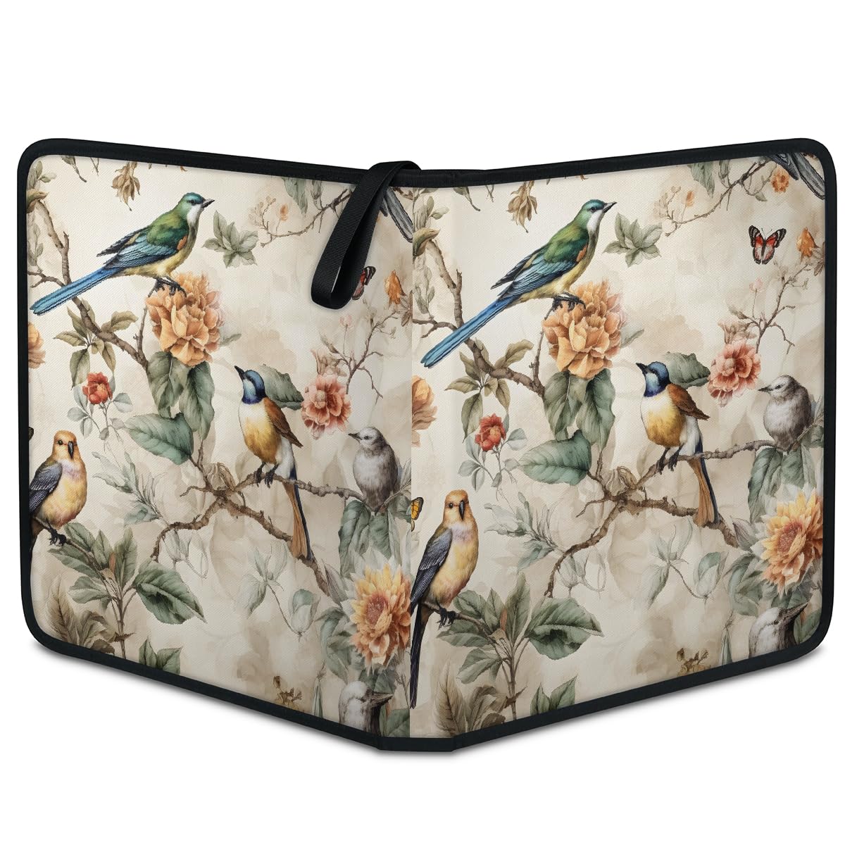 Classeur pour cartes à collectionner - 4 pochettes - Style vintage - Motif colibri - Fleur et papillon - Avec pochettes amovibles - Étanche - Avec fermeture éclair - Capacité de 50 pages - Capacité de