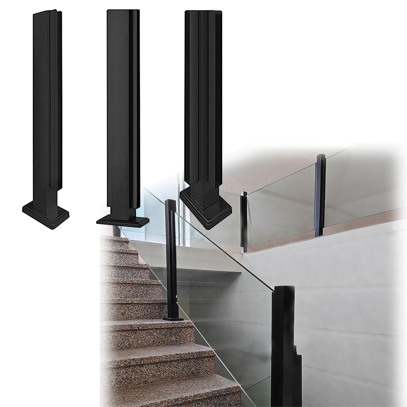 Hailm Black 105Cm/85Cm Glass Balustrade Posts, For 10-12Mm Toughened Glass, Three Options Have Corner Post/End Post/Mid Post, Glass Railing Post,End Post 850Mm/33 Inch