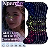 Noerrors 6pcs Rainbow Freckles Face Tattoo Sticker Glow under UV Light Blacklight in the Dark, Neon Fluorescent Glitter Colorful Star Fake Faux Freckle Temporary Patches Makeup for Party Supplies #02