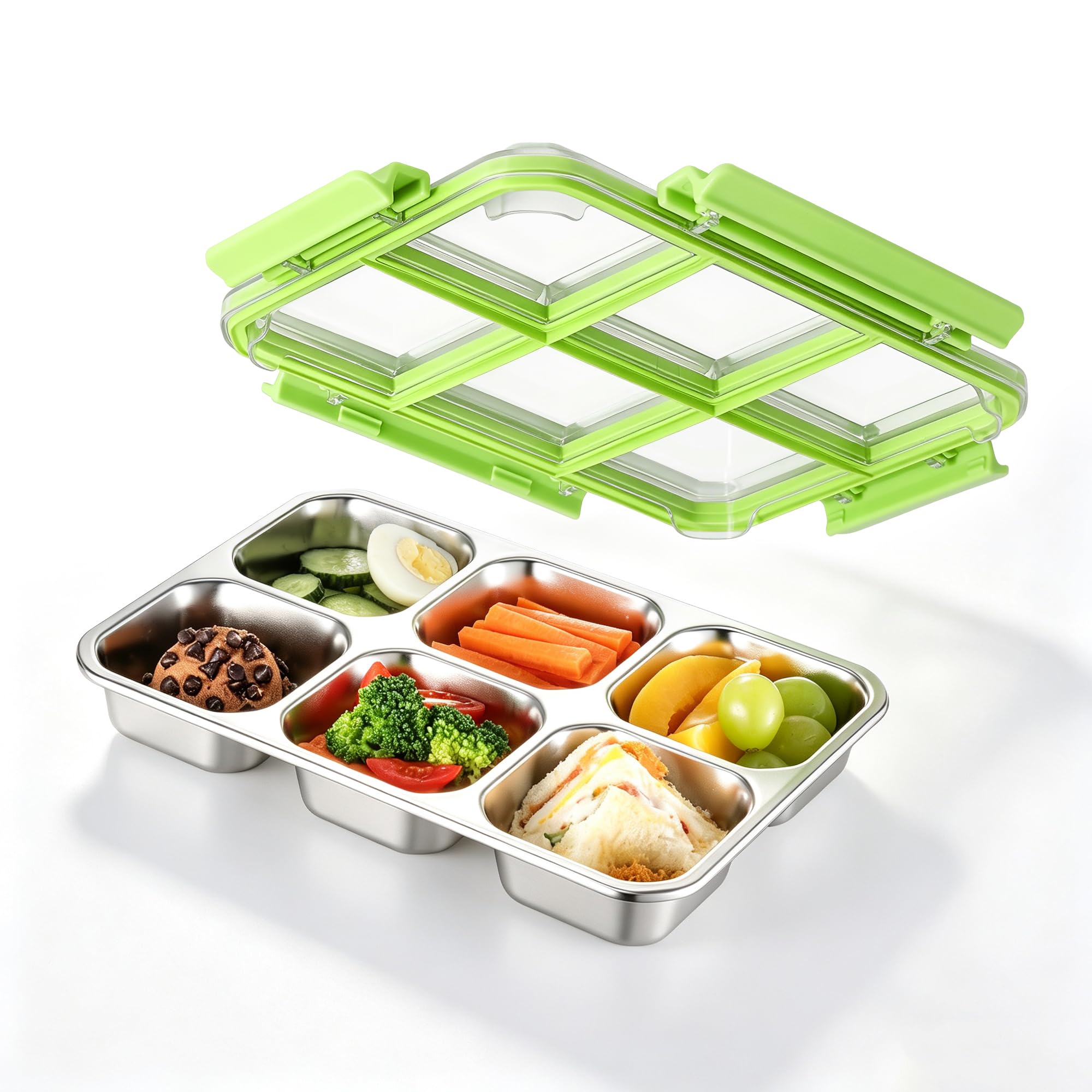 Misichao Stainless Steel Snack Box with 6 Compartments for Adults 1 Pack
