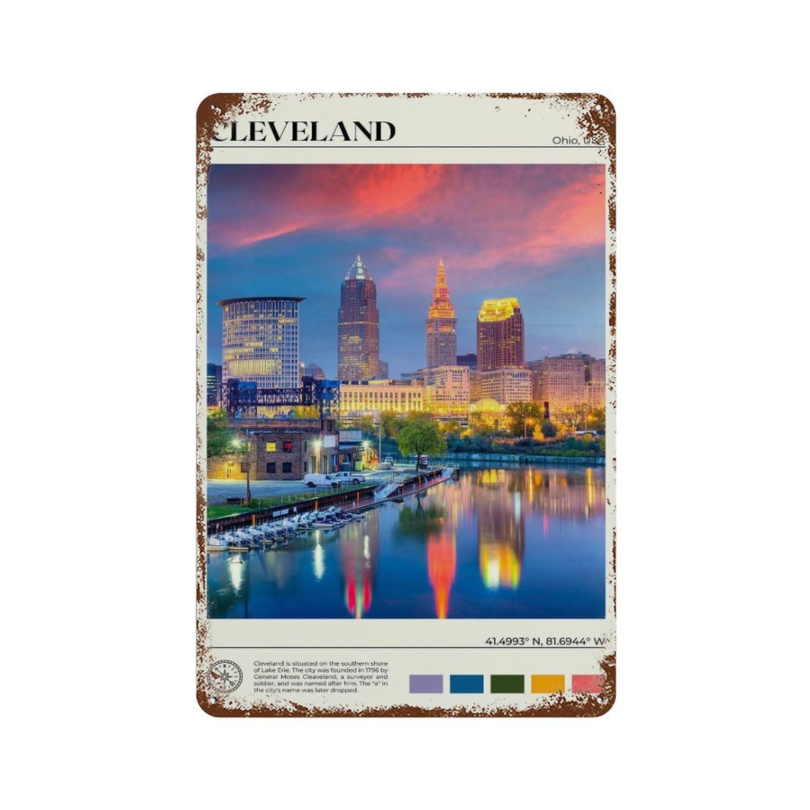 xiaoxiaoshen Real Photo Cleveland Decor Wall Decor Art Metal Tin Poster Modern Home Decor Art Home Bar Shop Decorations Vintage Sign 30x20cm