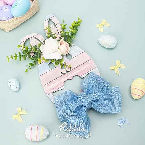 Miniatura 4 de Ribbli Cinta con alambre de arpillera azul bebé, 2-12 pulgadas x 10 yardas continuas, cinta de borde con alambre para lazo grande, corona,