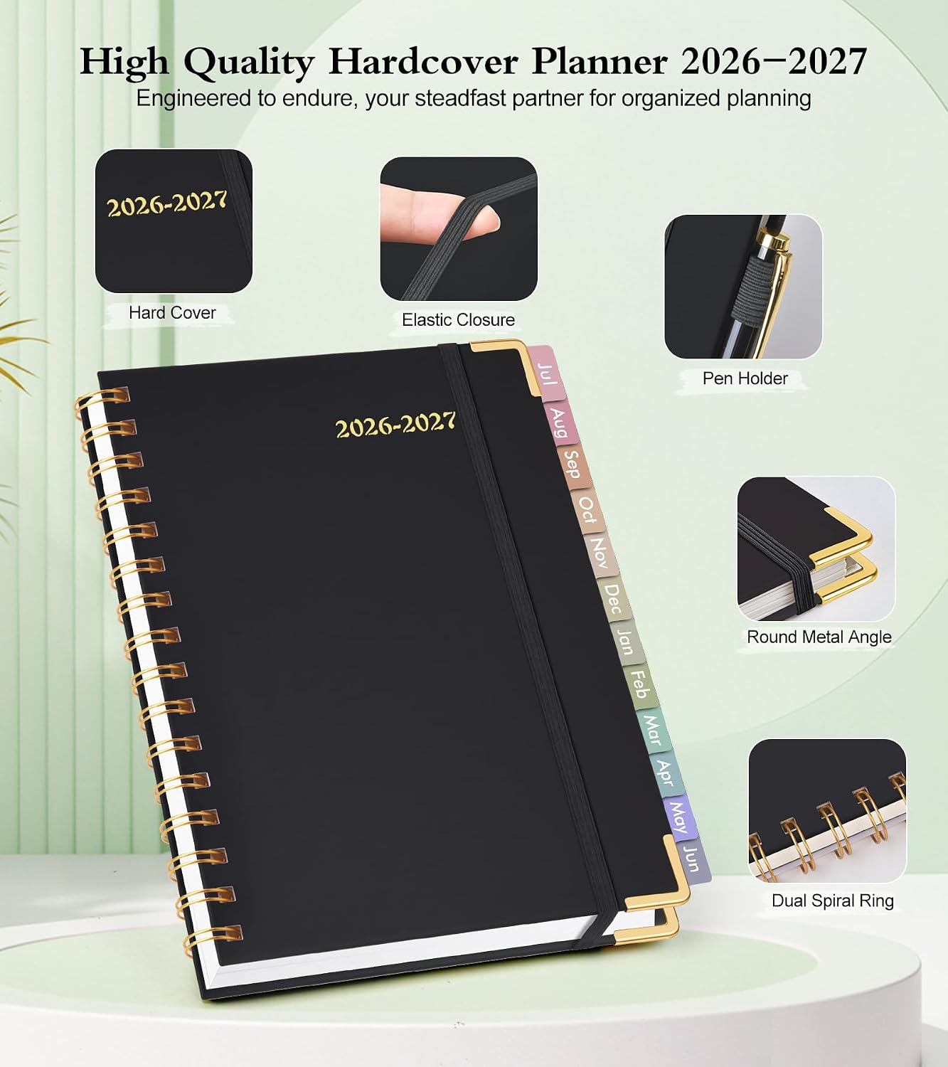 Academic Planner 2026-2027, Hardcover Weekly and Monthly Calendar Planner from July 2026 - June 2027, Daily Agenda Planners with Tabs, College School Organizer for Student Teacher, A5 (6.1" x 8.2"), Black image 4