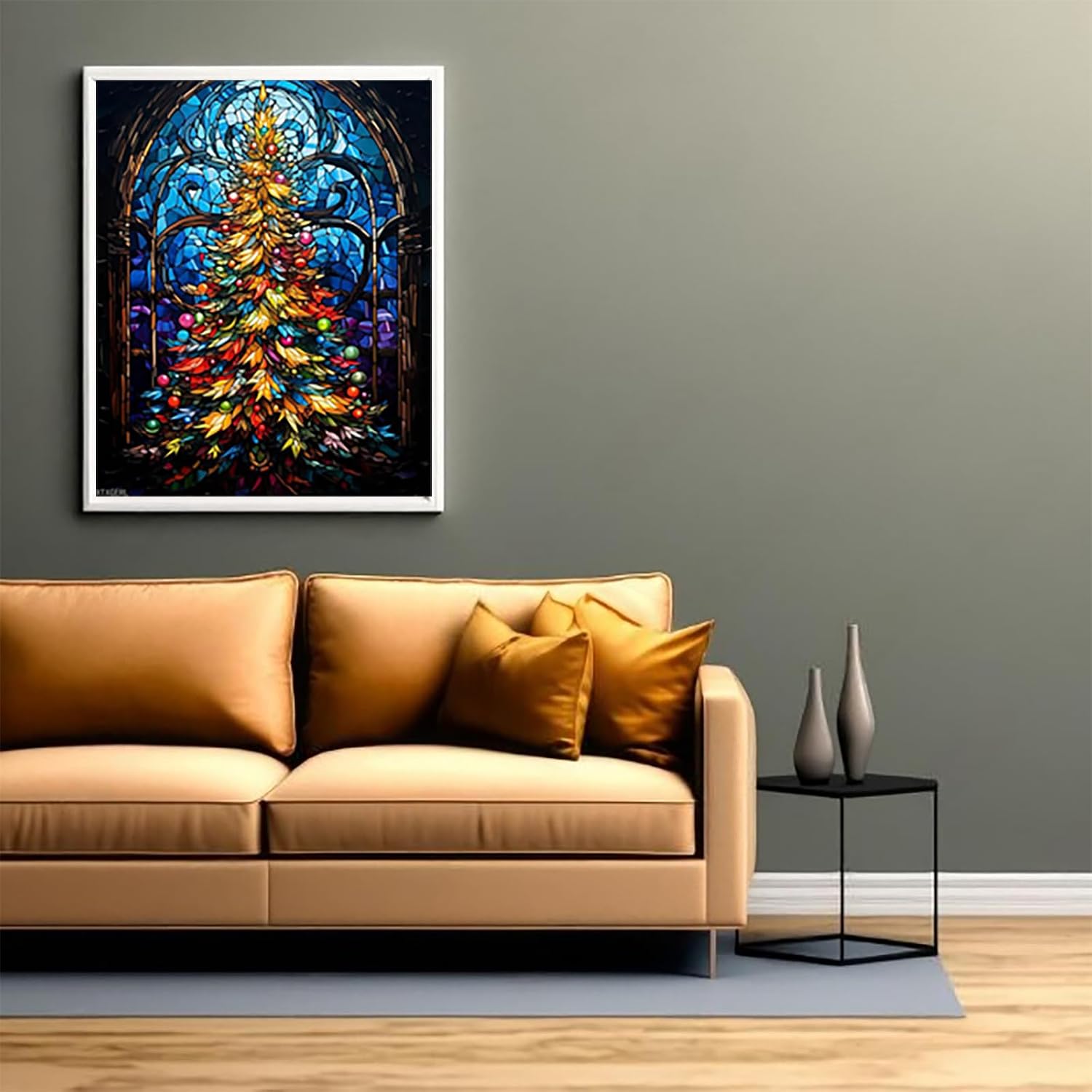 XTXGERL Oil Painting Gift Kits for Adults, Stained Glass Window Christmas Tree, Paint by Numbers on Canvas, DIY Acrylic Painting Kit, Gift Kits Pre Printed, 40x50cm
