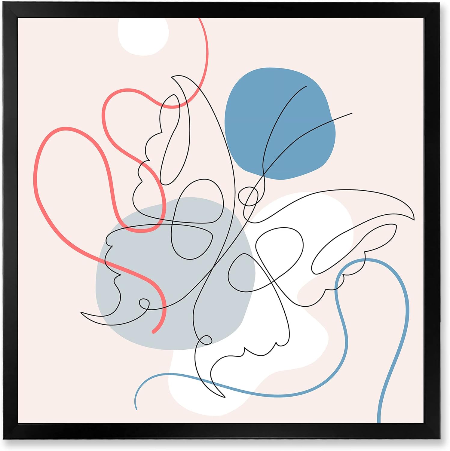Butterfly One Line Drawing On Cubism Shapes I Modern Framed Wall Art
