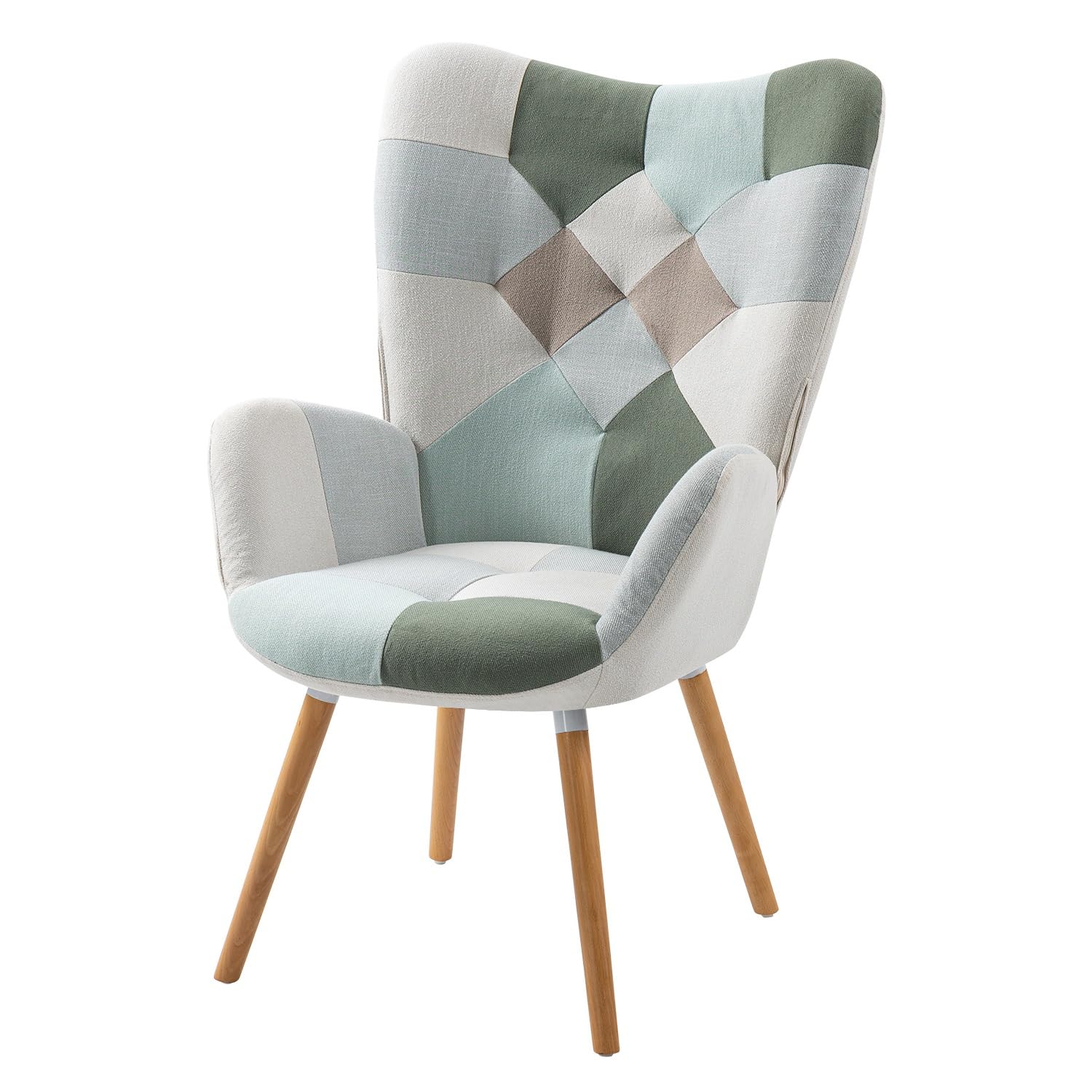 Fauteuil Patchwork Aqua avec Assise et Dossier Épais pour Réunion de Bureau Design Ergonomique Fauteuil Scandinave en Tissu Résistant pour Salle Conférence Entreprise Hauteur d'Assise 45 cm