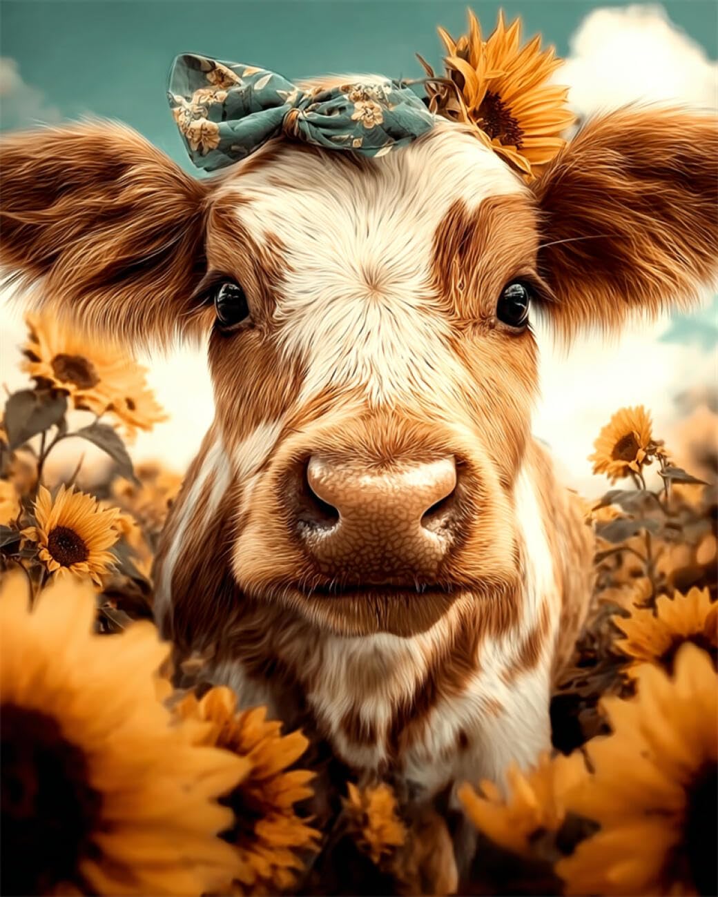 RKFLGEW DIY Bead Embroidery Kit Cow and Sunflower 50x70cm
